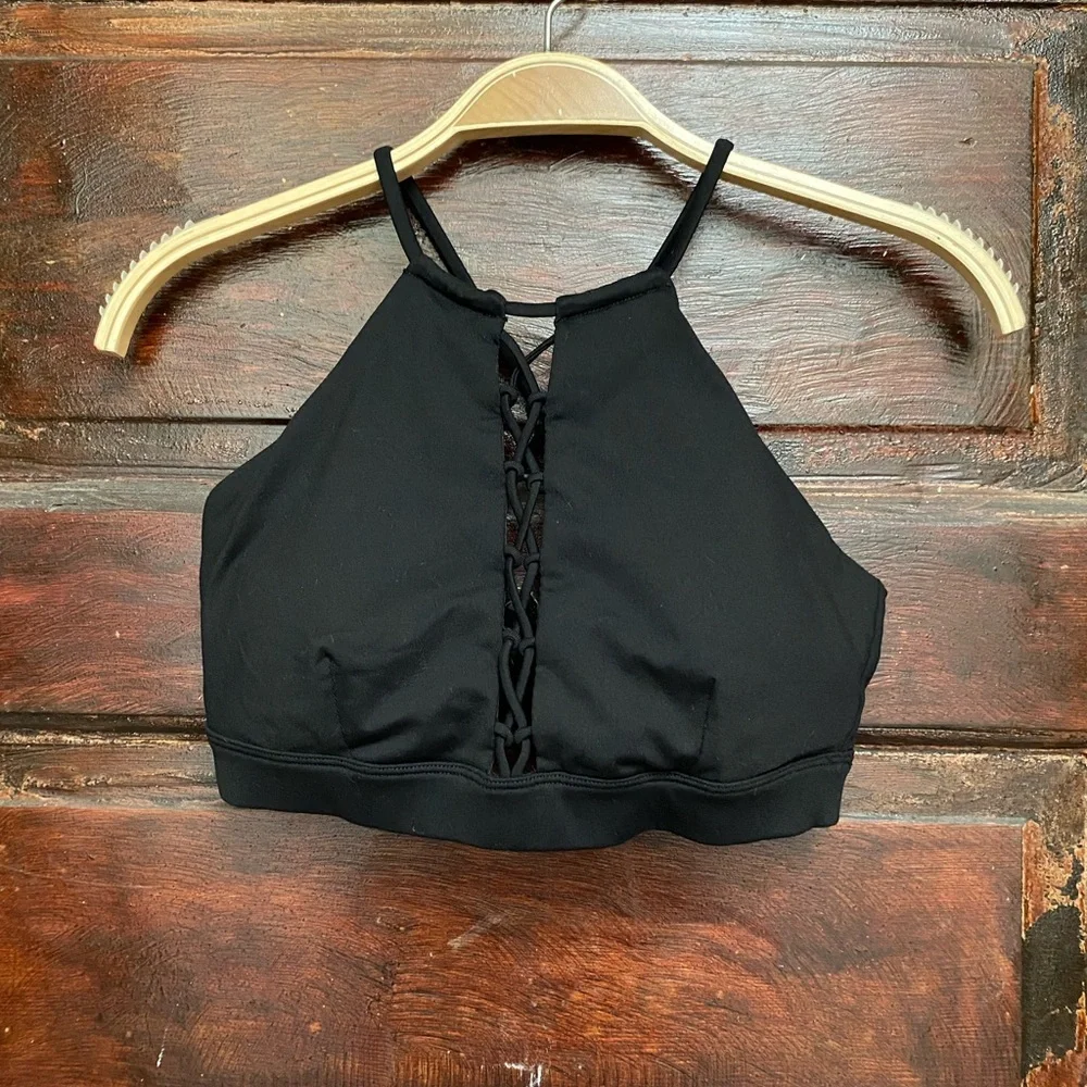 ALO Yoga Black Lace-Up High Neck Sports Bra